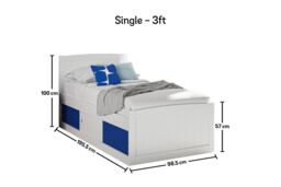 Time4sleep Maxistore 3 Door Blue Wooden Storage Single Bed Frame in White - thumbnail 5
