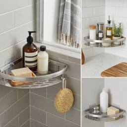 SPETLEK 2 Silver Aluminium Alloy Corner Shower Caddy Wall - thumbnail 3