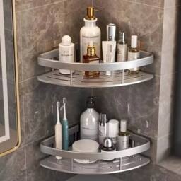 SPETLEK 2 Silver Aluminium Alloy Corner Shower Caddy Wall - thumbnail 1