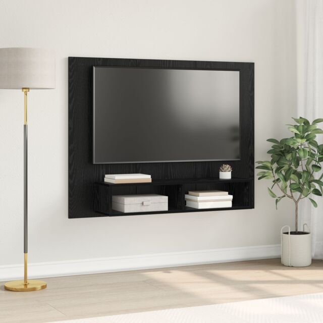 Berkfield Home Wall TV Cabinet with Shelf Wall-mounted with Storage Black oak Engineered wood - image 1