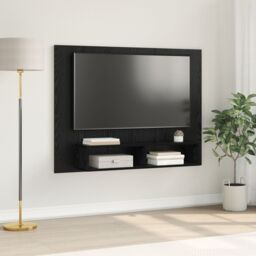 Berkfield Home Wall TV Cabinet with Shelf Wall-mounted with Storage Black oak Engineered wood - thumbnail 1