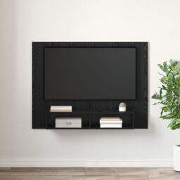 Berkfield Home Wall TV Cabinet with Shelf Wall-mounted with Storage Black oak Engineered wood - thumbnail 4