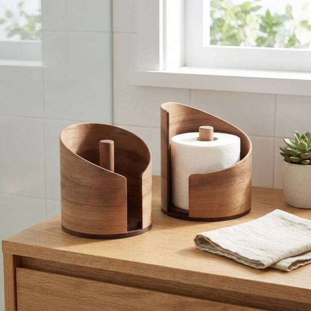 SPETLEK Stale B Paper Towel Holder Tissue Storage Box Round Roll in Brown - image 1