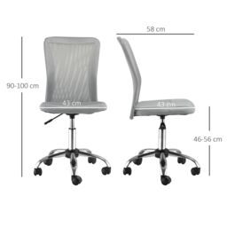 VINSETTO Armless Office Chair Ergonomic Height Adjustable Mesh Back Wheel in Grey - thumbnail 3