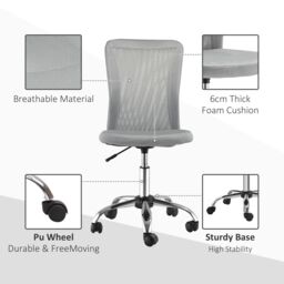 VINSETTO Armless Office Chair Ergonomic Height Adjustable Mesh Back Wheel in Grey - thumbnail 4