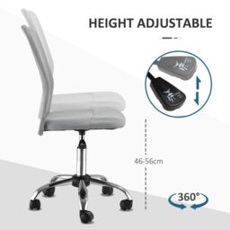 VINSETTO Armless Office Chair Ergonomic Height Adjustable Mesh Back Wheel in Grey - thumbnail 6