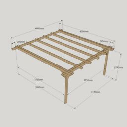 Rutland County Garden Furniture Ltd Wall Mounted Double Garden Pergola, Wood, L420 x W480 x H270cm, Brown in Light Green - thumbnail 3