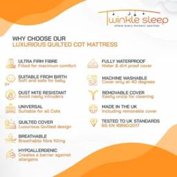 Bedzonline Twinklesleep Hypoallergenic Baby Cot Mattress - 120x60x10cm in White - Size: Cot Bed - thumbnail 6