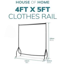 House of Home 4ft White Heavy Duty Clothes Rail Metal Garment Rack Hanging Clothing - thumbnail 3