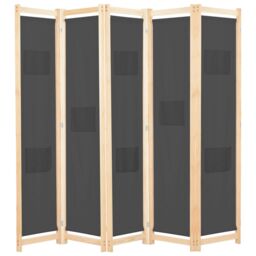 Berkfield Home 5-Panel Room Divider Grey 200x170x4 cm Fabric - Size: 200 x 170 x 4 cm