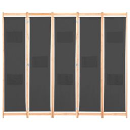 Berkfield Home 5-Panel Room Divider Grey 200x170x4 cm Fabric - Size: 200 x 170 x 4 cm - thumbnail 2