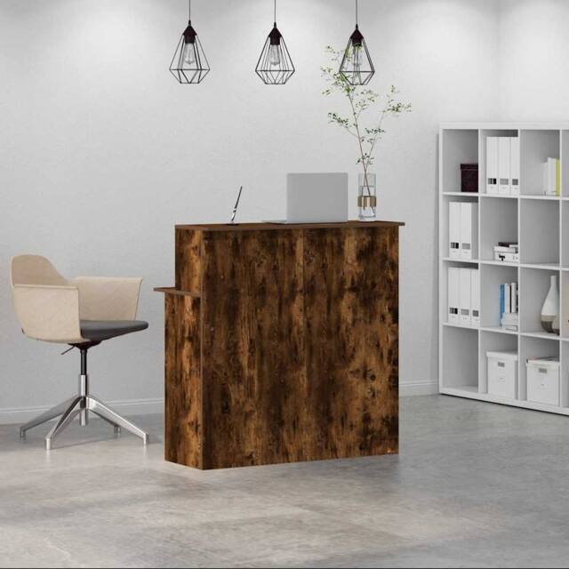 Berkfield Home Reception Desk Smoked Oak 100x50x103.5 cm Engineered Wood in Brown - image 1