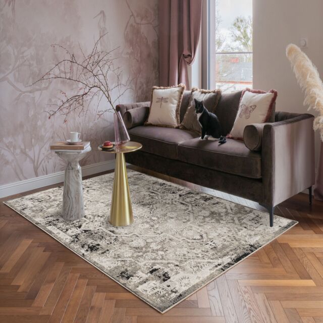 Mayfair Living Room Area Rug Metallic Sheen Modern Damask Design by ...