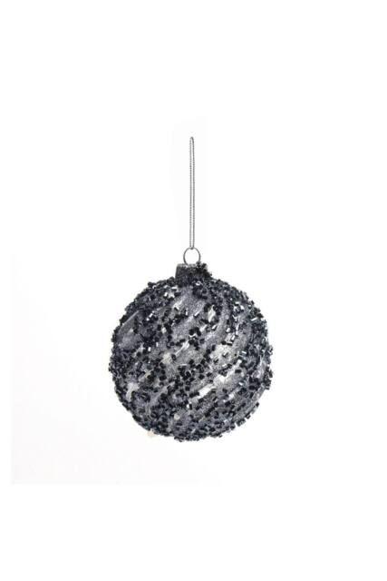 KDMD Midnight Blue Sequin Glass Bauble 80mm 2 Pack in Grey - image 1