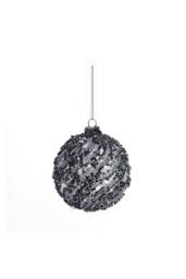 KDMD Midnight Blue Sequin Glass Bauble 80mm 2 Pack in Grey - thumbnail 1