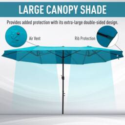 OUTSUNNY 4.6M Garden Patio Umbrella Canopy Parasol Sun Shade w/o Base in Bright Blue - thumbnail 4