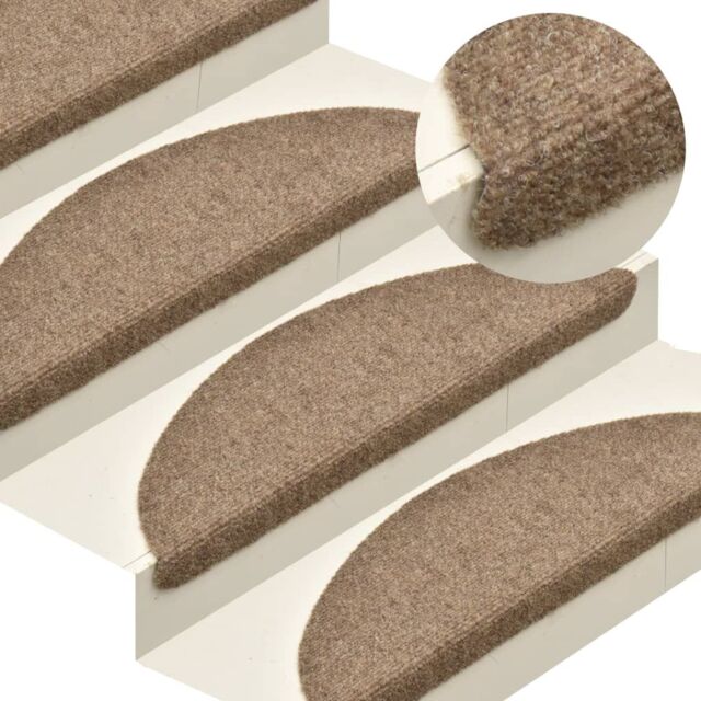 Berkfield Home Self-adhesive Stair Mats 15 pcs Cream 56x17x3 cm Needle Punch - Size: Medium - image 1