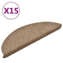Berkfield Home Self-adhesive Stair Mats 15 pcs Cream 56x17x3 cm Needle Punch - Size: Medium - thumbnail 2