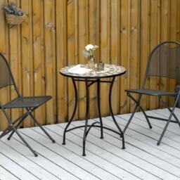 OUTSUNNY 60cm Mosaic Round Bistro Table Outdoor Garden Side Table, Grey - thumbnail 1