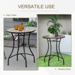 OUTSUNNY 60cm Mosaic Round Bistro Table Outdoor Garden Side Table, Grey - thumbnail 6