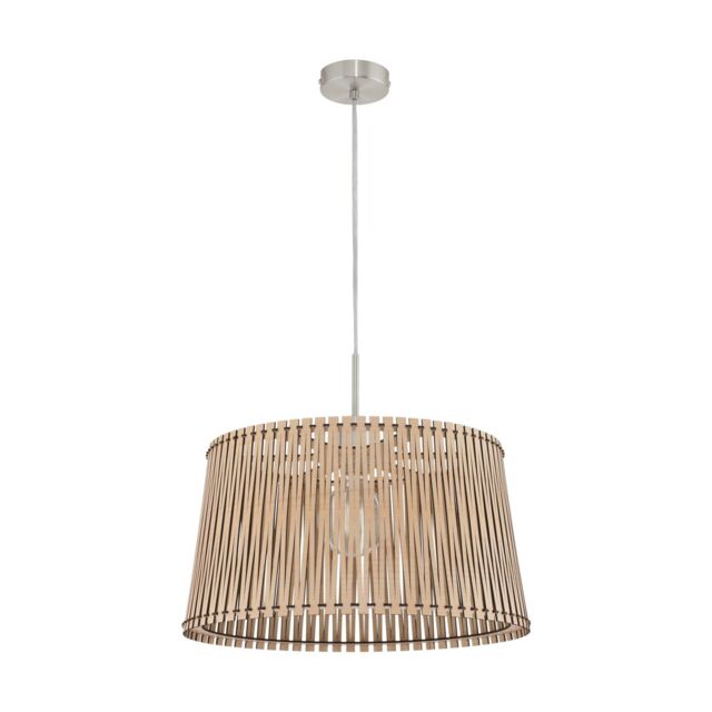 Loops Pendant Ceiling Light Colour Satin Nickel Shade Maple Wood Bulb E27 1x60W in Metallics - image 1