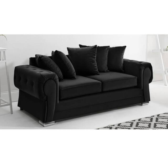 Furniture 786 Verona Scatter Back Plush Velvet 3 Seater Sofa in Black - image 1