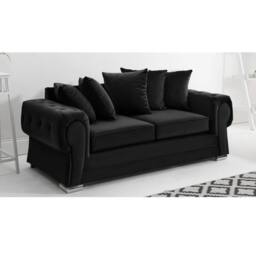Furniture 786 Verona Scatter Back Plush Velvet 3 Seater Sofa in Black - thumbnail 1