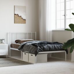 Berkfield Home Metal Bed Frame with Headboard White 107x203 cm - thumbnail 4