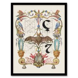 Artery8 Model Book of Calligraphy Framed Wall Art Pictoral Letter Guide with Bat in White - Size: A4 - thumbnail 1