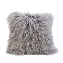Madison & Mayfair Genuine Grey Mongolian Lambswool & Suede Cushion - thumbnail 2