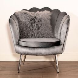 Madison & Mayfair Genuine Grey Mongolian Lambswool & Suede Cushion - thumbnail 1