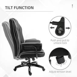NESTLUNE High Back Office Chair with Height Adjustable, Reclining, Black - Size: 100 cm x 15 cm - thumbnail 3