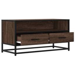 Berkfield Home TV Cabinet Brown Oak 80x34.5x40 cm Engineered Wood & Metal - thumbnail 7