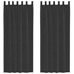 Berkfield Home Voile Curtains with Tab Top 2 pcs Black - thumbnail 1