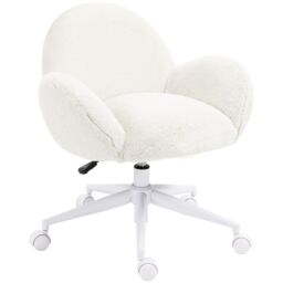 HOMCOM Fluffy Leisure Chair Office Chair with Backrest Wheels Cream White - thumbnail 2