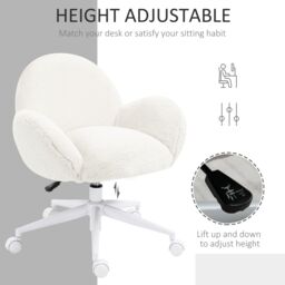 HOMCOM Fluffy Leisure Chair Office Chair with Backrest Wheels Cream White - thumbnail 4