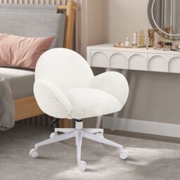 HOMCOM Fluffy Leisure Chair Office Chair with Backrest Wheels Cream White - thumbnail 1