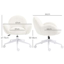 HOMCOM Fluffy Leisure Chair Office Chair with Backrest Wheels Cream White - thumbnail 3