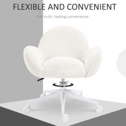HOMCOM Fluffy Leisure Chair Office Chair with Backrest Wheels Cream White - thumbnail 6