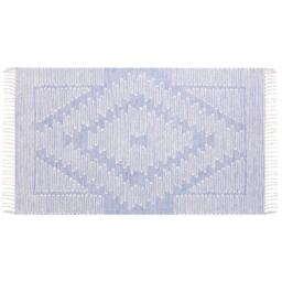 Wyld and Coco Handwoven Wool Cotton Rug Off-White Blue Geometric Pattern - Size: 80 cm x 150 cm - thumbnail 3