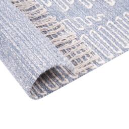 Wyld and Coco Handwoven Wool Cotton Rug Off-White Blue Geometric Pattern - Size: 80 cm x 150 cm - thumbnail 7