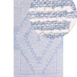 Wyld and Coco Handwoven Wool Cotton Rug Off-White Blue Geometric Pattern - Size: 80 cm x 150 cm - thumbnail 2