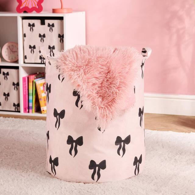 OHS Kids Bows Print Laundry Basket Clothes Storage Toy Organiser - image 1