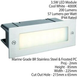 Loops IP44 LED Full Brick Light Stainless Steel & Plain Frosted Glass 3.5W Cool White - thumbnail 2