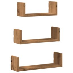 Berkfield Home Wall Shelf 3 pcs Artisian Oak Engineered Wood in Brown - thumbnail 2