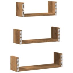 Berkfield Home Wall Shelf 3 pcs Artisian Oak Engineered Wood in Brown - thumbnail 6