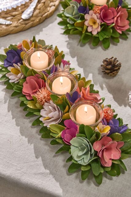 Dibor Traditional Floral Colourful Triple Table Decoration Candle Holder 38cm - Size: Medium - image 1