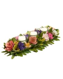 Dibor Traditional Floral Colourful Triple Table Decoration Candle Holder 38cm - Size: Medium - thumbnail 2