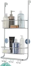 House of Home 2 Tier Over Door Shower Caddy Bathroom Storage Rack Shelf Organiser in Silver - thumbnail 2