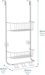 House of Home 2 Tier Over Door Shower Caddy Bathroom Storage Rack Shelf Organiser in Silver - thumbnail 4
